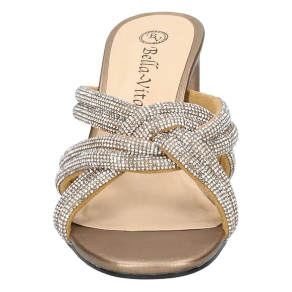 Bella Vita Carmen Heeled Slip-On Sandals Metallic Bronze Suede Block Heel 9 Wide - Picture 4 of 14